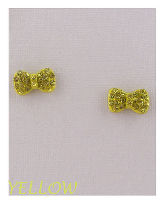 Bow earrings w/decorative rhinestones