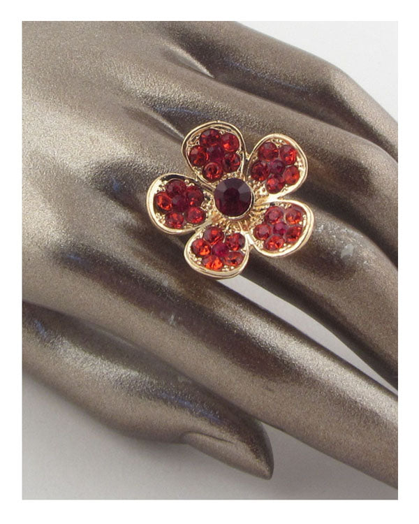 Flower rhinestone adjustable ring