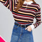 Ladies fashion plus size long sleeve multi striped dty brushed shirts