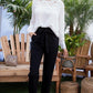 Ruffle High Waist Belt Side Pocket Front Zipper Solid Pants