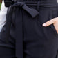 Ruffle High Waist Belt Side Pocket Front Zipper Solid Pants