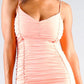 Spaghetti Strap Gathered Front Ruched All Over Mini Dress