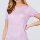 Short Sleeve Crew Neck Stripe Rayon Spandex Ringer Knit Top