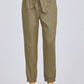 Paperbag W/bow Tie Elastic Hem Long Linen Pants