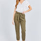 Paperbag W/bow Tie Elastic Hem Long Linen Pants