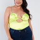 Plus Size Silk Chain Spaghetti Strap High Thong Center Cut Out Bodysuit