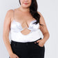 Plus Size Silk Chain Spaghetti Strap High Thong Center Cut Out Bodysuit