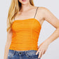 V-neck W/shirring Detail Elastic Strap Mesh Cami Top