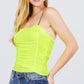 V-neck W/shirring Detail Elastic Strap Mesh Cami Top