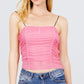 V-neck W/shirring Detail Elastic Strap Mesh Cami Top