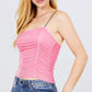 V-neck W/shirring Detail Elastic Strap Mesh Cami Top