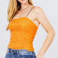 V-neck W/shirring Detail Elastic Strap Mesh Cami Top