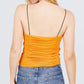 V-neck W/shirring Detail Elastic Strap Mesh Cami Top