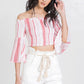 Striped Off-the-shoulder Gauze Crop Top