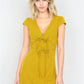 Mustard Ribbed V-neck Cap Sleeve Mini Solid Casual Dress