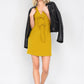 Mustard Ribbed V-neck Cap Sleeve Mini Solid Casual Dress