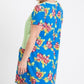 Short Sleeve Floral Blocked Midi Dress With Front Pocket