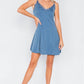 Seafoam Blue V-neck Satin Lace Trim Mini Chic Festival Dress