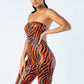 Zebra Print Tube Romper With Front O Ring Zipper Detail