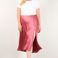 Solid High-waist Skirt With Button Trim And Side Slit