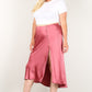 Solid High-waist Skirt With Button Trim And Side Slit