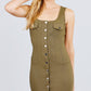 Sleeveless Deep Square Neck Button Down Detail Mini Woven Dress