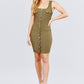 Sleeveless Deep Square Neck Button Down Detail Mini Woven Dress