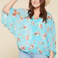 Plus Size Floral Chiffon Sheer Surplice Top