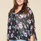 Plus Size Floral Chiffon Sheer Surplice Top