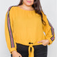 Plus Size Color Block Sleeve Front Knot Semi-sheer Top