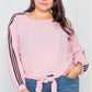 Plus Size Color Block Sleeve Front Knot Semi-sheer Top