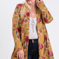 Plus Size Flower Print Pocket Flower Print Hacci Cardigan