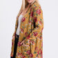 Plus Size Flower Print Pocket Flower Print Hacci Cardigan