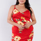 Plus Size Floral Print V-neck Cinched Size Chic Mini Dress