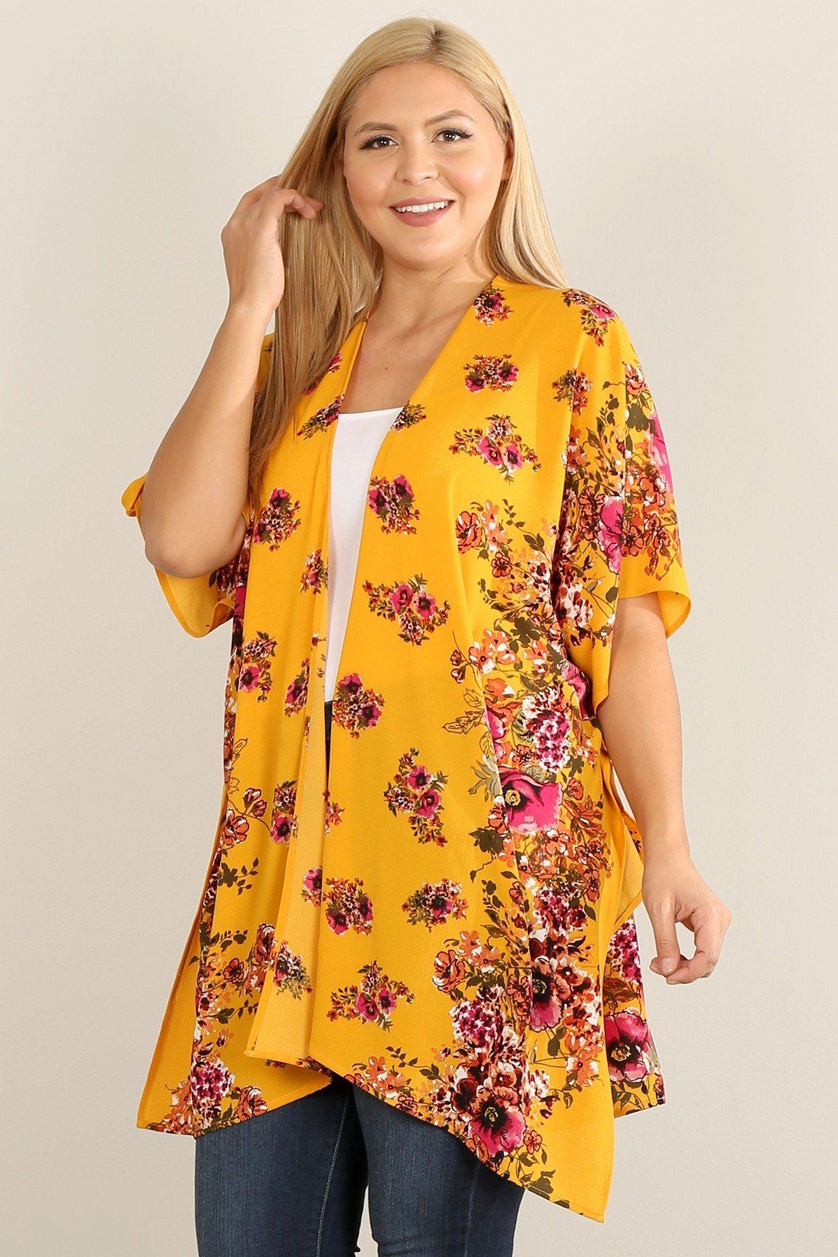 Plus Size Floral Print Kimono