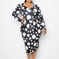 Polka Dot Drop Waist Ruched Midi Dress