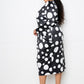 Polka Dot Drop Waist Ruched Midi Dress