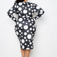 Polka Dot Drop Waist Ruched Midi Dress