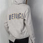 Uneven Hem Graphic "venice" Pullover Hoodie