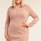 Plus Size Long Sleeve Ribbed Knit Sexy Cut Out Back Mini Dress