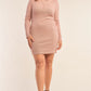 Plus Size Long Sleeve Ribbed Knit Sexy Cut Out Back Mini Dress