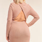 Plus Size Long Sleeve Ribbed Knit Sexy Cut Out Back Mini Dress