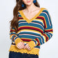 Multi-colored Variegated Striped Knit Sweater