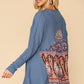 Waffle Knit And Woven Print Mixed Hi Low Flowy Tunic Top