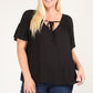 Plus Size Solid Top With A Necktie, Pleated Detail, And Flutter Sleeves