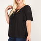 Plus Size Solid Top With A Necktie, Pleated Detail, And Flutter Sleeves