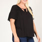 Plus Size Solid Top With A Necktie, Pleated Detail, And Flutter Sleeves