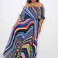 Geo Printed Off Shoulder Pleated Maxi Dress