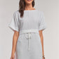 Off-white Short Sleeve Relaxed Fit Draw String Tie Waist Detail Mini Dress