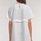 Off-white Short Sleeve Relaxed Fit Draw String Tie Waist Detail Mini Dress